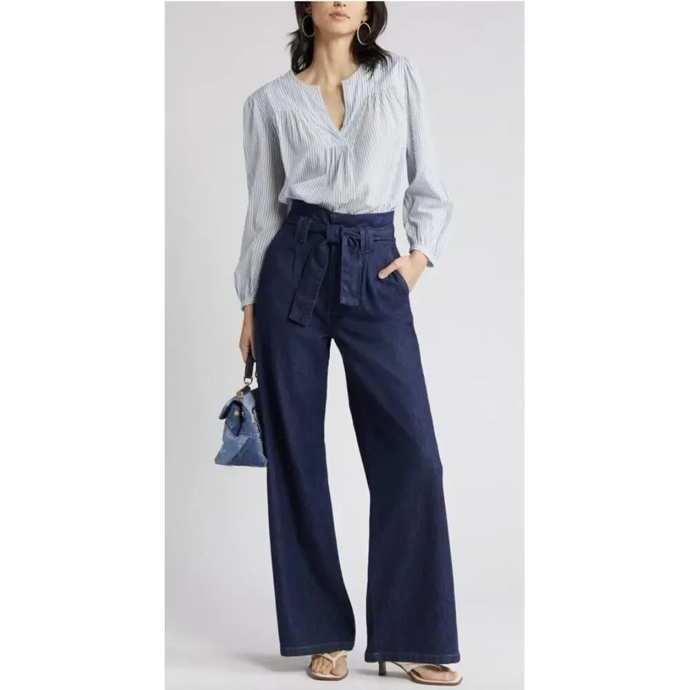 PAIGE Harper Flutter Waistband Baltimore Wide Leg Denim Jeans 29 Preppy Boho‎